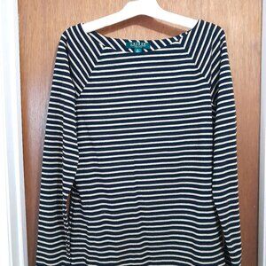 Lauren Ralph Lauren PL Shirt Square Neck Striped Long Sleeve Black Gold Stretch